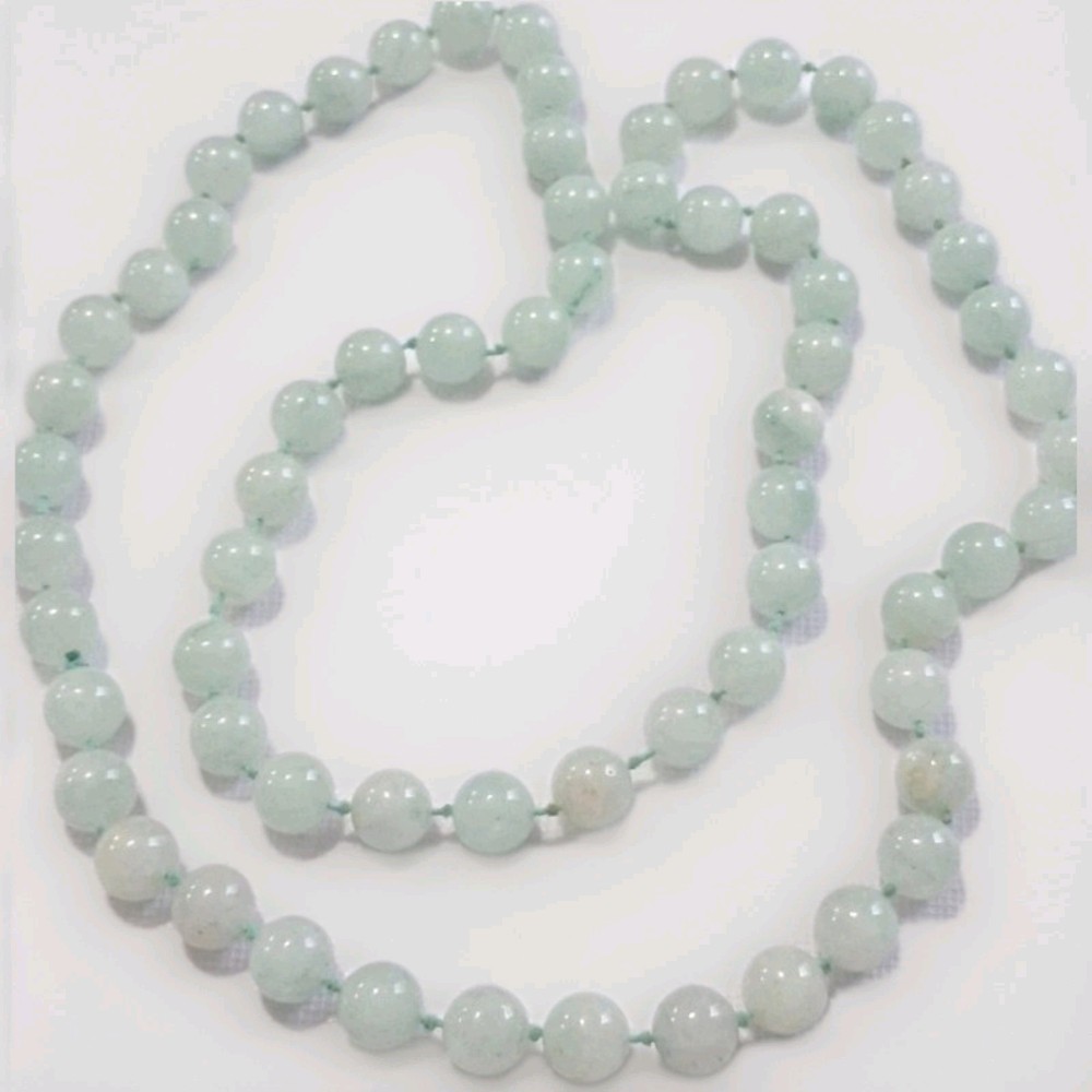 Vintage 1970’s Chinese Aqua Aventurine Knotted Beads Necklace 32in Heavy