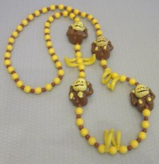 Vintage Plastic Monkey and Bananas Yellow Bead Necklace No Clasp Fun Funky 40″
