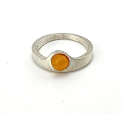 Modernist Minimalist Sterling Silver Baltic Amber Cigar Band Ring Size 8.5