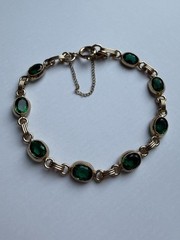 Vintage 1/20 12k Gold Filled Simulated Emerald Bracelet With Safety Chain 7.25in