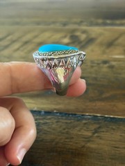 Marcasite Sterlling Silver Chunky Ring, Double Teardrop Turquoise Stone Ring