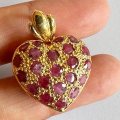 Natural Red Ruby Genuine with Cubic Zirconia ~ Gold-tone Plated Heart Pendant