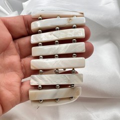 Vintage 90s Mother of Pearl Shell Stretch Bracelet Boho Wide Cuff Jewelry