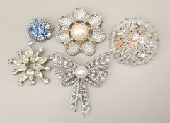 Vintage Rhinestone Faux Pearl Brooch Lot 5pc Aurora Borealis Starburst Bow Pin