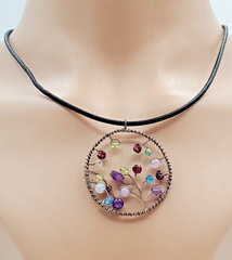 Artisan Tree of Life Pendant 925 Clasp Necklace 15in Leather Mixed Bead Handmade