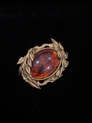 Gold Wreath Brooch, Grecian Style Ombre Cabochon