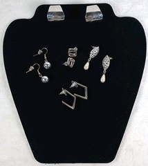 Vintage Earring Lo9t 5 Pair Silver Tone Studs Wide Hoops Dangle Beads Faux Pearl