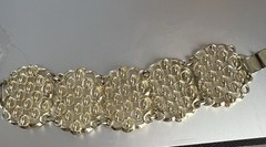 Vintage 80s Wide Gold Plated Filigree Link Bracelet 7 Inches Long