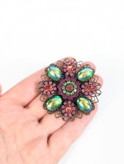 Liz Palacios Pink And Green Watermelon Rhinestone Brooch Pin Vintage