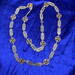 Vintage Necklace Open Bezel Gold Tone Rhinestone Filagree Flapper Opera 30”