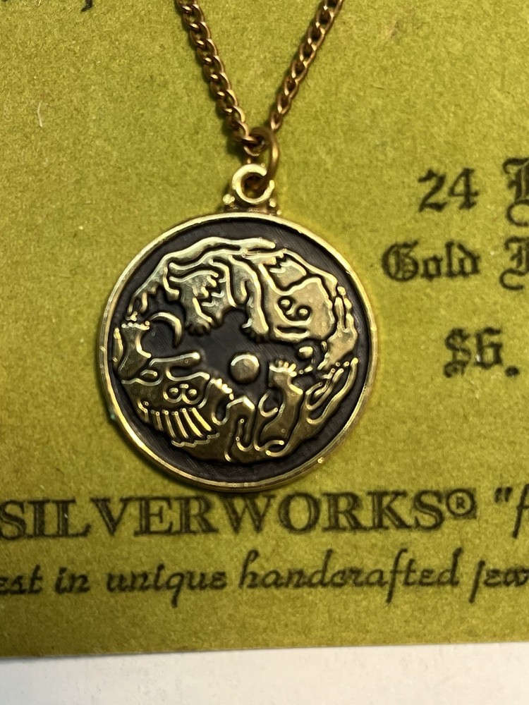 Vintage Silverworks Hand Antiqued 24 Kt. Gold Flash Necklace 24” Chain
