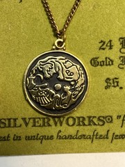 Vintage Silverworks Hand Antiqued 24 Kt. Gold Flash Necklace 24” Chain