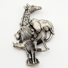 Fable Safari Africa Animal 3D Sculpted Pewter Silver Tone Collage Vtg Brooch Pin