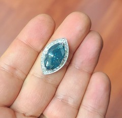 Vintage Platinum Engagement Ring 7.88ct.Natural Teal Blue Marquise Diamond
