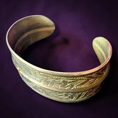 Brass Cuff Bracelet Vintage Wide Floral Engraved Boho 1970s 6 Inch Adjustable