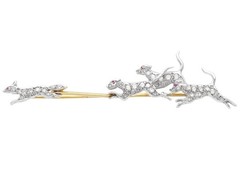 Victorian 0.80ct Diamond and Ruby 9k Yellow Gold Pin Brooch Circa 1880