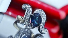 18k white gold size 4 ring 1.42ct natural, treated sapphire diamond 4.80gr N3444