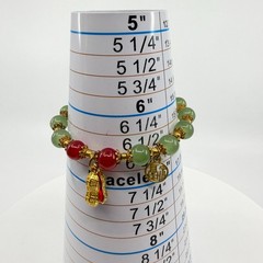 Green Jade & Red Bead Bracelet Gold Tone Peanut Charm Lucky Boho Stacking Gift