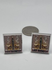 Vintage Shields Last Round Up Barware Cufflinks Mid Cent. Cocktail Bottle Glass