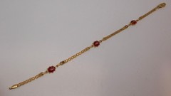 Vintage 14K 14KT Gold Italy Red Enamel Ladybug Link Bracelet Burdick 585 3.4g 🐞