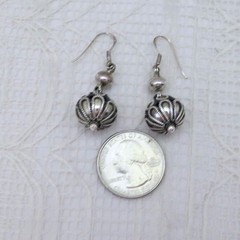 Vintage 925 Sterling Silver Dangle Filigree Bauble Earrings Gift for Women