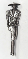Vintage 925 Sterling Silver Art Deco Glam Fashion Lady Woman Pin / Brooch