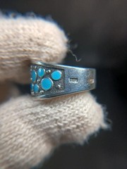 Vintage Soviet 875 Silver Turquoise Ring Russian Size 8.5