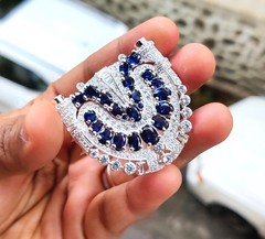 4Ct Oval Cut Lab Created Blue Sapphire Brooch Pin 14K White Gold Plated Silver