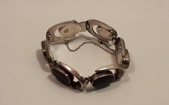 Heavy Sterling Silver N D Black Onyx Bracelet Chain Linked Art Deco 35 gram 7″
