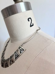 Vintage Alpaca Silver Necklace Choker Inlay Abalone Mexico Stamped 17″ Clasp