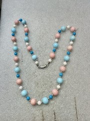 Vtg 22” PINK, White & Sky Blue Glass Bead Necklace