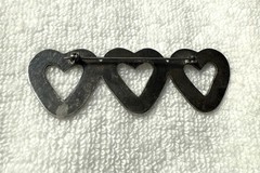 Beautiful Large Vintage Sterling Silver Triple Heart Bar Brooch Pin