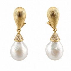 14K YELLOW GOLD DIAMOND & PEARL DROP EARRINGS – 0.20 CTW DIAMONDS + 12MM PEARLS