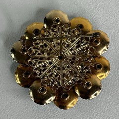 Vtg Mid Century Turquoise Blue Floral Statement Brooch Gold Tone 1960’s Couture
