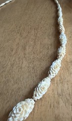 Vintage Hand Carved Floral Bead Necklace Cream Ivory Color Screw Back