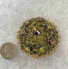 LARGE VINTAGE WATERMELON RIVOLI RHINESTONE BROOCH PIN DOMED HIGH END GORGEOUS!
