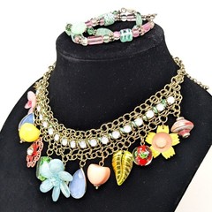 Multicolor Statement Necklace Layered Boho Bib Charm Flowers Eclectic Colorful