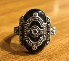 Vintage Art Deco Sterling Silver Black Onyx Marcasite Statement Ring