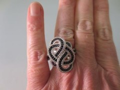 VINTAGE DESIGNER STERLING SILVER CUBIC ZIRCONIA BLACK ONYX STONE BAND RING