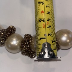 Vintage 80s Glam Chunky Runway Faux Pearl Gold Tone Mesh Snake Chain Necklace
