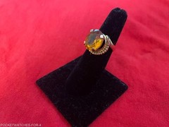 VINTAGE 18kt GOLD RING 8.5 CWT. YELLOW TOPAZ OVAL CUT RING SIZE 5.25 TO 5.50