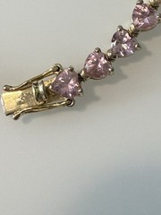 Vintage Pink Trillion Cut Stone Bracelet Sterling Silver Gold Plated 8.25”
