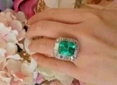 Vintage Art Deco Style 4.15Ct Lab Created Emerald Diamond 14K White Gold FN Ring