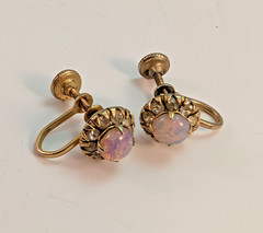 Vargas 50s Vintage Pink Fire Opal & Rhinestone Screwback Earrings Gold tone