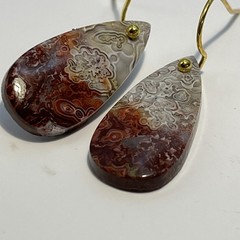 Crazy Lace Agate Teardrop Earrings Gold French Wire lightweight Gemstone Boho