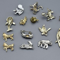 Vintage Tiny Animal Brooch Lot Of 17 Rhinestones Horses Whales Elephant Birds