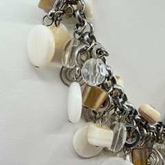 Vintage Silver Tone Mother of Pearl Necklace Multi Strand Cluster Charm Bib Boho