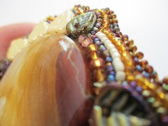 Ella Johnson Bentley Beaded Brooch, Juneau Alaska, Biggs Jasper, Healed Fissure