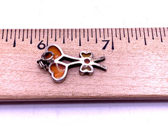Vtg. Sterling Silver Glass pendant hearts with bows orange yellow pendant signed