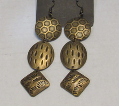 Brass Tone Dangle Drop Abstract Earrings Boho Chic Fairy Earthy Neutral